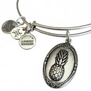 Alex and Ani Pineapple Charm Expandable Bangle Bracelet 2016 Silver Tone